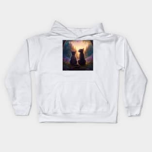 Adorable Two Cats Looking At Sunset Extremely Intricate Kids Hoodie